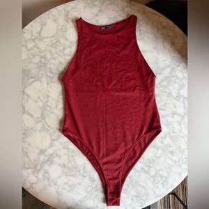 Zara Women’s Deep Red Burgundy One-Piece Bodysuit Size Medium